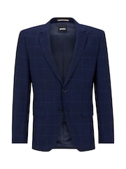 BOSS Blue Checked Slim Fit Jacket in Stretch Cloth - Image 6 of 6