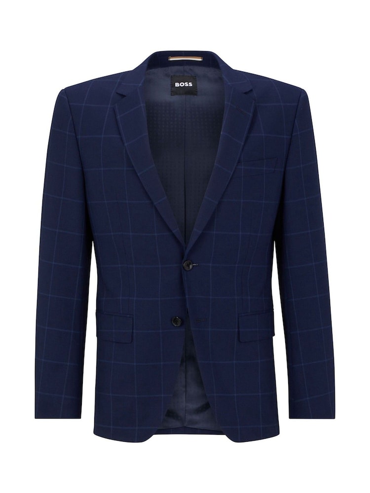 BOSS Blue Checked Slim Fit Jacket in Stretch Cloth - Image 6 of 6
