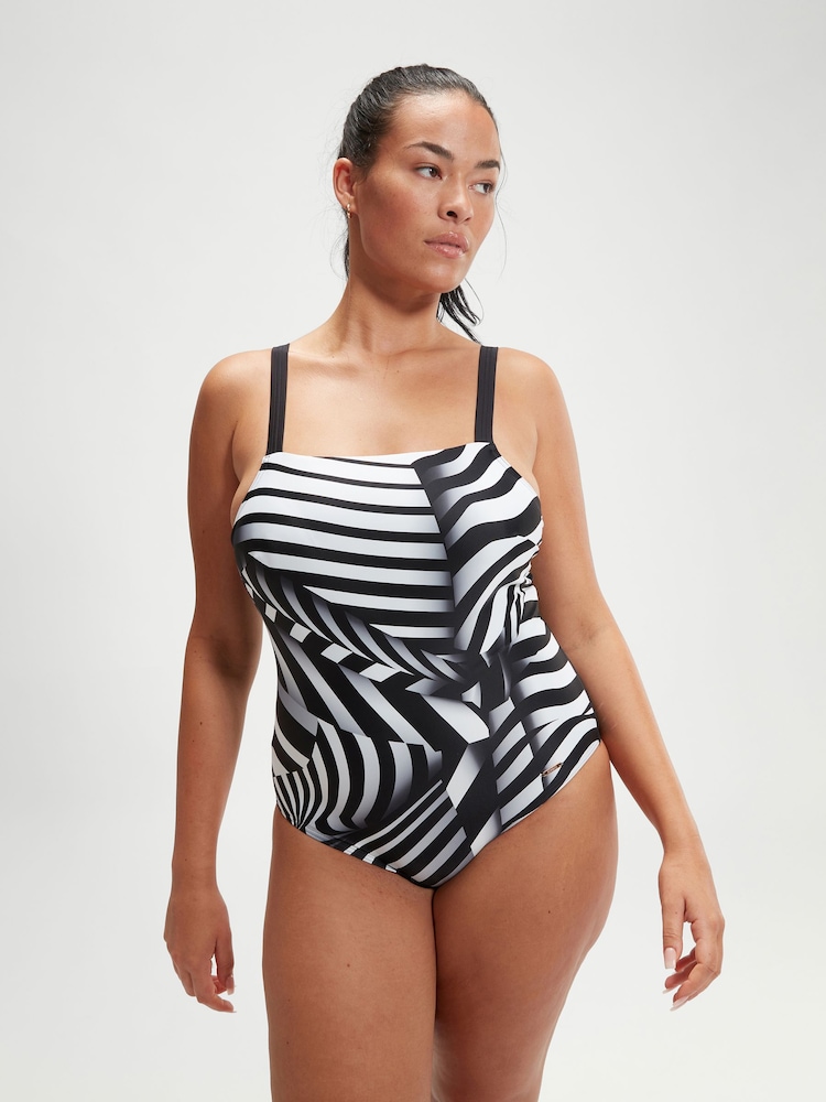 Speedo Black Womens Amberglow Shaping Swimsuit 1 Piece with Removable Bra Pads and Bust Support - Image 1 of 6