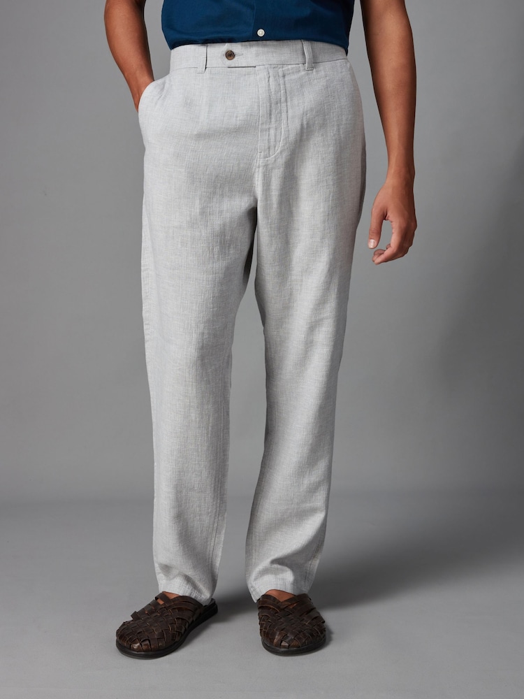 Light Grey Textured Linen Blend Trousers - Image 1 of 9 Light Grey Textured Linen Blend Trousers - Image 1 of 9