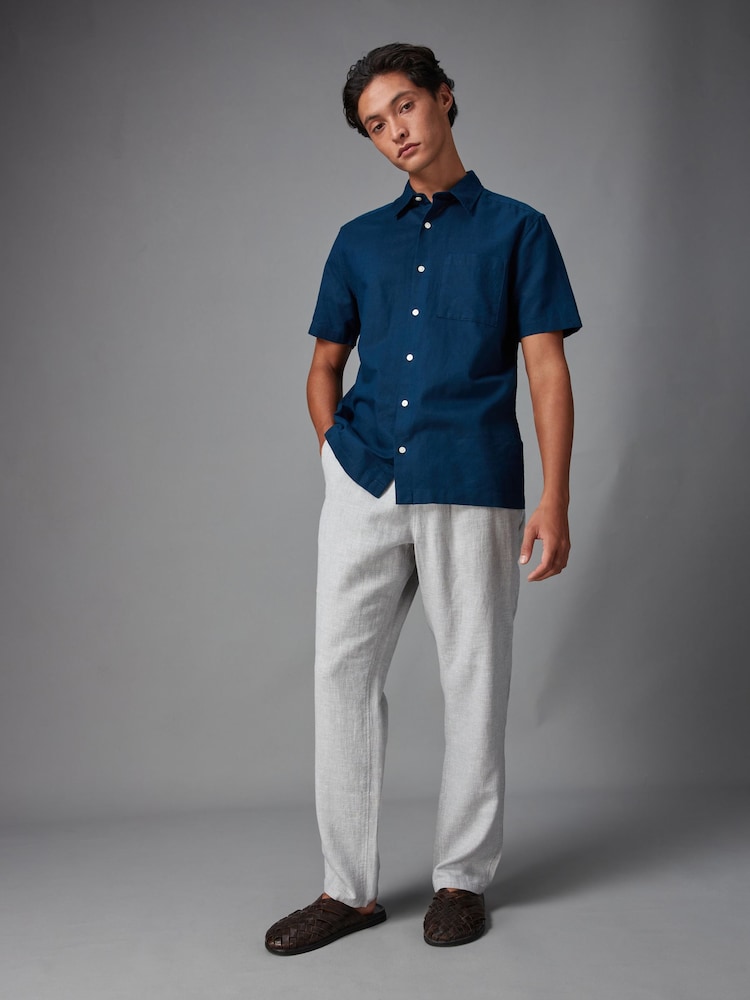 Light Grey Textured Linen Blend Trousers - Image 2 of 9 Light Grey Textured Linen Blend Trousers - Image 2 of 9