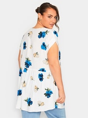 Yours Curve Blue Ruched V-Neck Blouse - Image 3 of 4