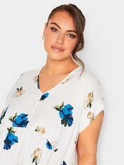 Yours Curve Blue Ruched V-Neck Blouse - Image 4 of 4