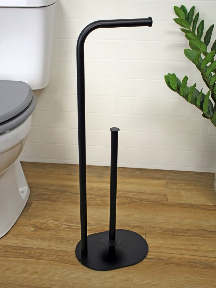 Showerdrape Black Aspen Freestanding Toilet Roll and Spare Paper Holder - Image 1 of 3 Showerdrape Black Aspen Freestanding Toilet Roll and Spare Paper Holder - Image 1 of 3