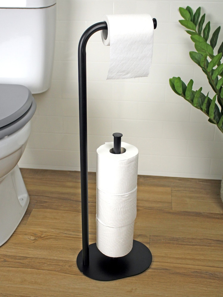 Showerdrape Black Aspen Freestanding Toilet Roll and Spare Paper Holder - Image 2 of 3 Showerdrape Black Aspen Freestanding Toilet Roll and Spare Paper Holder - Image 2 of 3