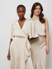 Creme - River Island Brautjungfernkleid mit Wasserfallausschnitt und Wickeldesign, Pink - Bild 4 von 5
