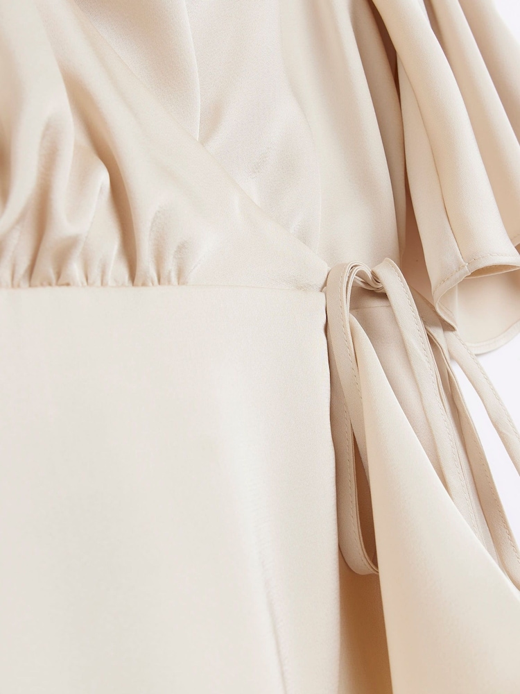 Creme - River Island Brautjungfernkleid mit Wasserfallausschnitt und Wickeldesign, Pink - Bild 5 von 5 Creme - River Island Brautjungfernkleid mit Wasserfallausschnitt und Wickeldesign, Pink - Bild 5 von 5