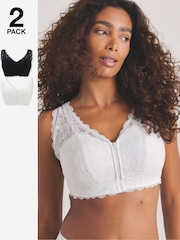 Simply Be Black Pretty Secrets Zip Front Fastening Comfort Bras 2 Pack - Image 1 of 4