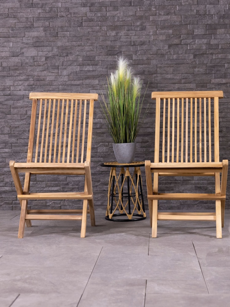 Charles Bentley Natural Pair of Teak Folding Garden Chair - Image 1 of 6