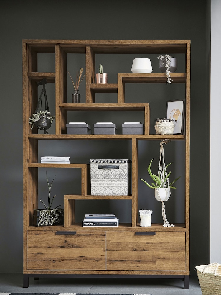 Dark Bronx Oak Effect Wide Shelving Unit - Image 1 of 7