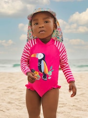 JoJo Maman Bébé Pink UPF 50 Long Sleeve Swimsuit - Image 1 of 3