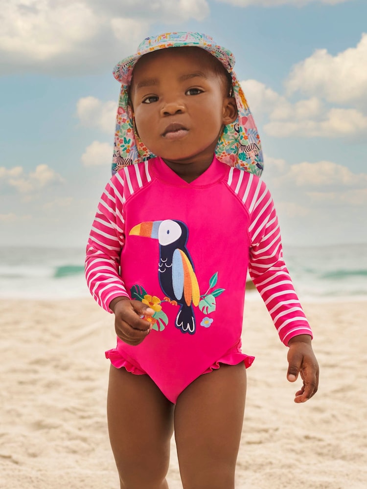 JoJo Maman Bébé Pink UPF 50 Long Sleeve Swimsuit - Image 1 of 3