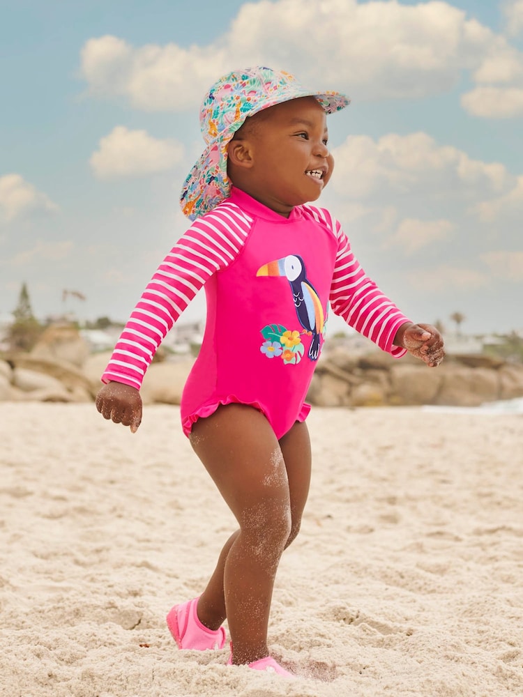 JoJo Maman Bébé Pink UPF 50 Long Sleeve Swimsuit - Image 2 of 3