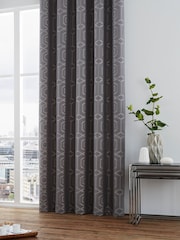 Curtina Grey Camberwell Geo Lined Eyelet Curtains - Image 1 of 3