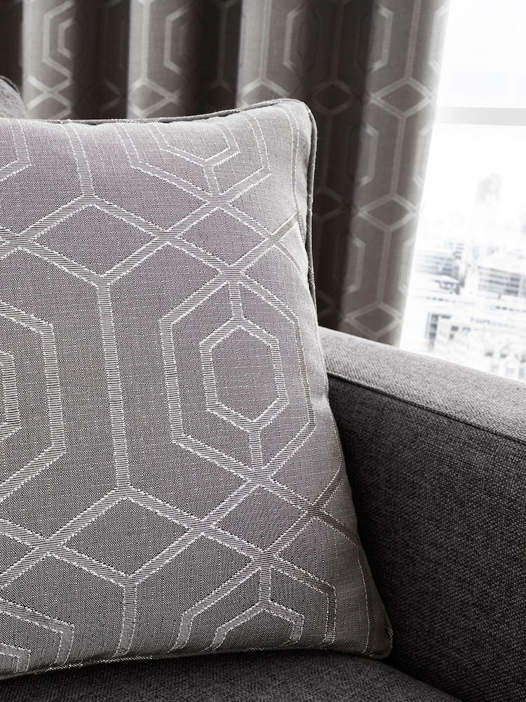 Curtina Grey Camberwell Geo Lined Eyelet Curtains - Image 2 of 3