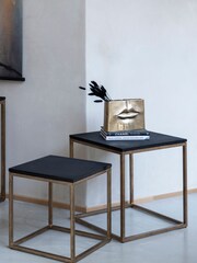 Libra Interiors Gold Kirkstone Set of 2 Side Tables with Galaxy Slate Top - Image 1 of 4