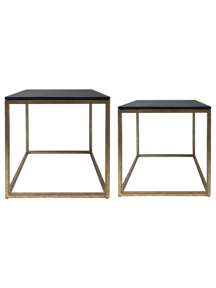Libra Interiors Gold Kirkstone Set of 2 Side Tables with Galaxy Slate Top - Image 2 of 4