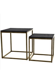 Libra Interiors Gold Kirkstone Set of 2 Side Tables with Galaxy Slate Top - Image 3 of 4