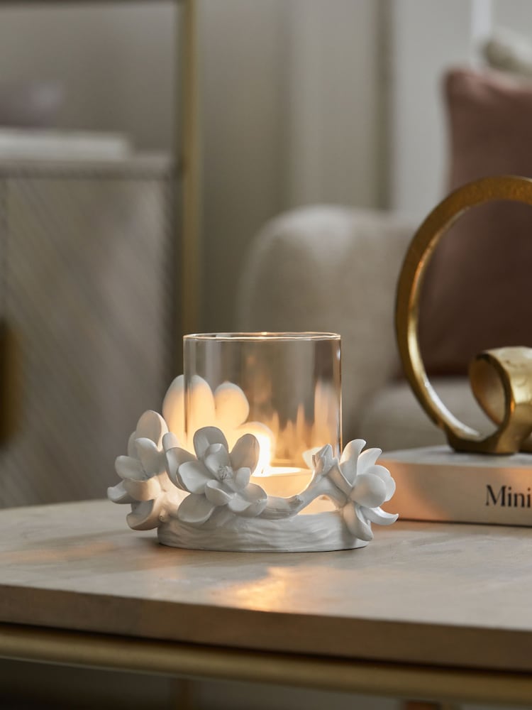 White Floral Tealight Candle Holder - Image 2 of 5