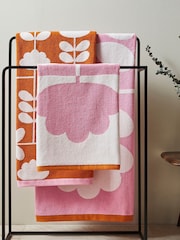 Orla Kiely Pink Cut Stem Tulip Paprika 100% Cotton Towel - Image 1 of 6