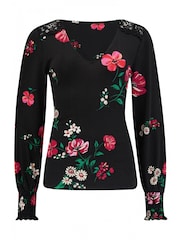 Pour Moi Black Lucinda Jersey Lace Detail Leopard Print Long Sleeve T-Shirt - Image 3 of 4