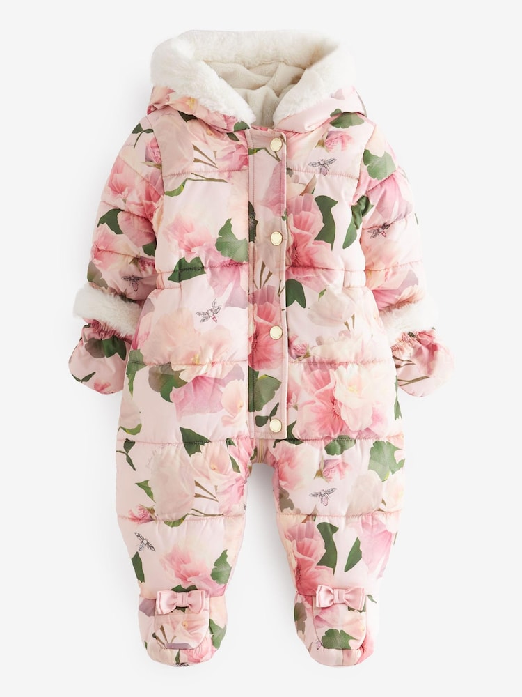 rožnata - Baker by Ted Baker Shower Resistant Floral Snowsuit With Mittens - Slika 1 iz 5