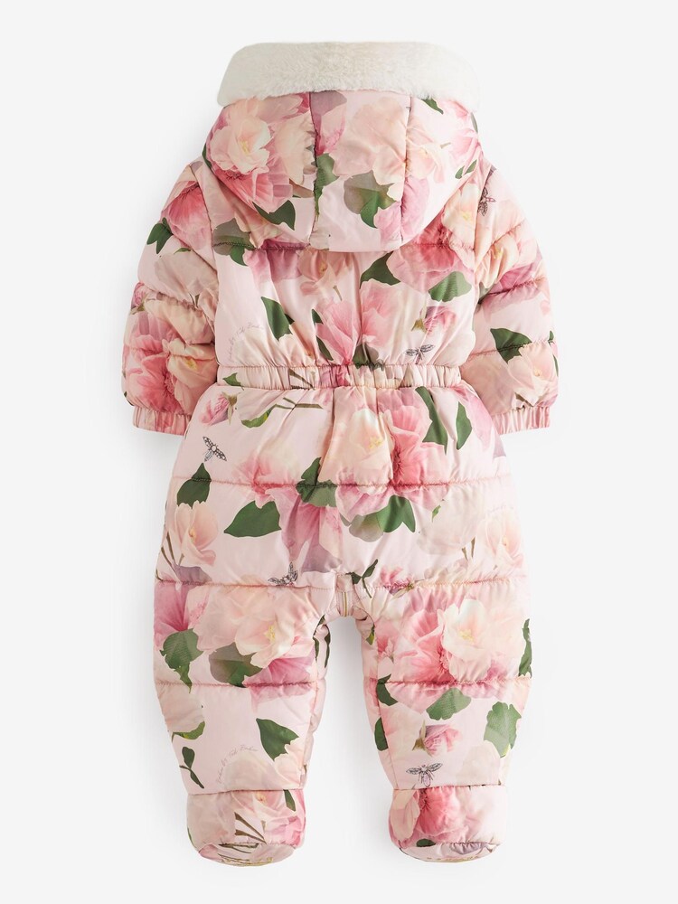 rožnata - Baker by Ted Baker Shower Resistant Floral Snowsuit With Mittens - Slika 2 iz 5