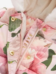 rožnata - Baker by Ted Baker Shower Resistant Floral Snowsuit With Mittens - Slika 4 iz 5