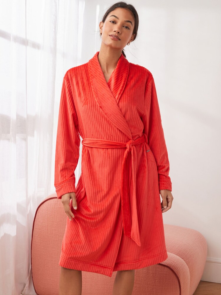 Red Supersoft Ribbed Dressing Gown - Image 2 of 4