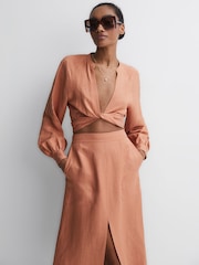 Reiss Rust Axelle Tie Front Cropped Blouse - Image 1 of 5