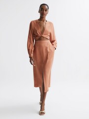 Reiss Rust Axelle Tie Front Cropped Blouse - Image 3 of 5