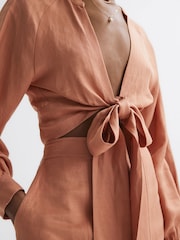 Reiss Rust Axelle Tie Front Cropped Blouse - Image 4 of 5