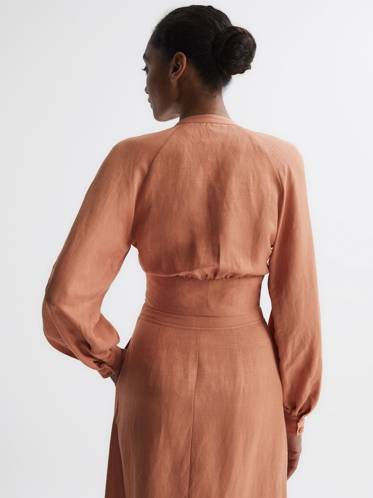 Reiss Rust Axelle Tie Front Cropped Blouse - Image 5 of 5