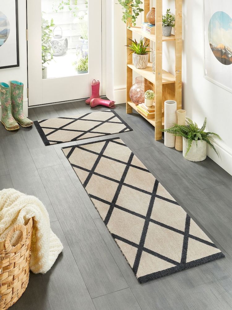 My Mat Cream Border Geo Washable Nylon Runner - Image 1 of 3