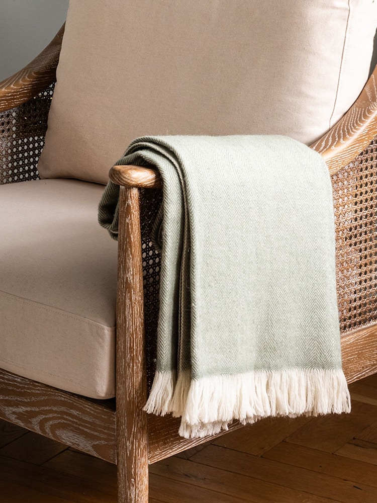 Garden Trading Sage Stockwell Herringbone Throw Wool - Image 2 of 4