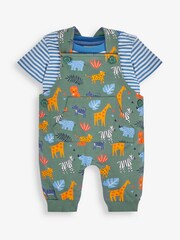 JoJo Maman Bébé Khaki 2-Piece Safari Print Dungarees & Top Set - Image 1 of 3