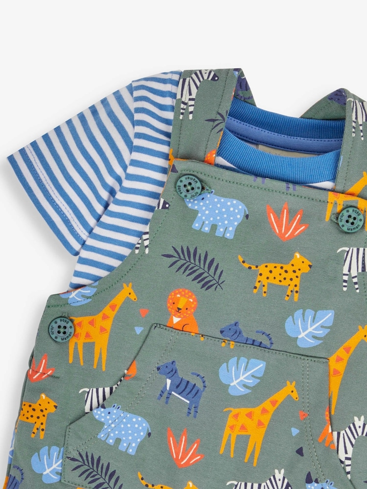 JoJo Maman Bébé Khaki 2-Piece Safari Print Dungarees & Top Set - Image 3 of 3