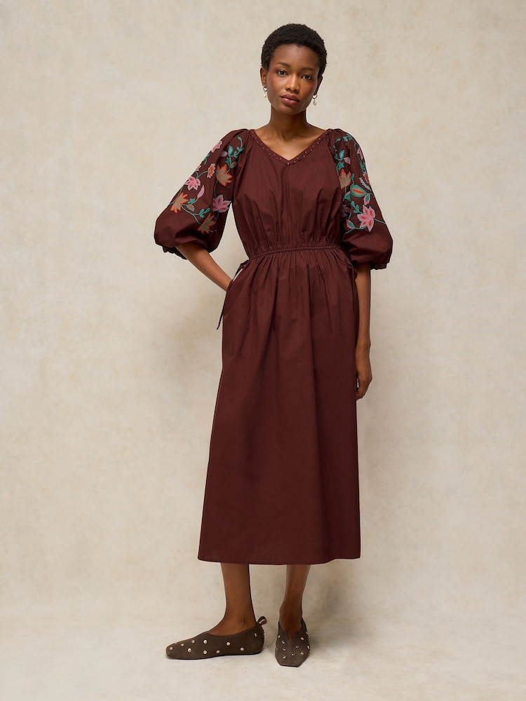White Stuff Brown Winnie Embroidered Dress - Image 1 of 6