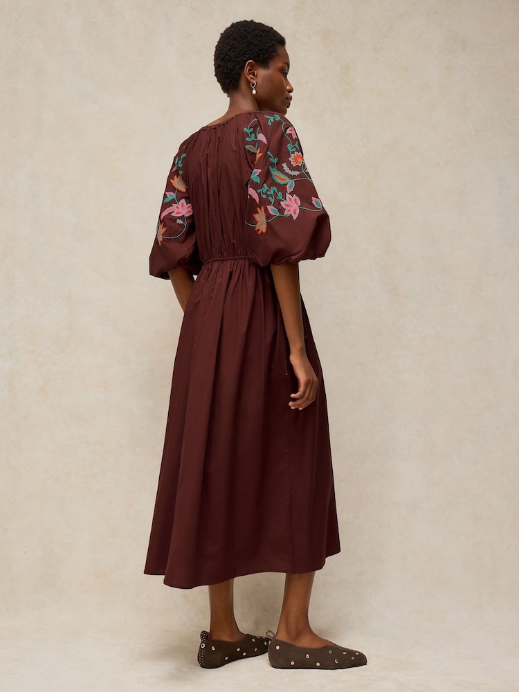 White Stuff Brown Winnie Embroidered Dress - Image 2 of 6