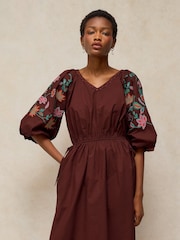 White Stuff Brown Winnie Embroidered Dress - Image 3 of 6