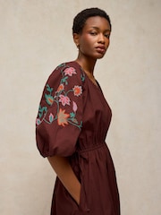 White Stuff Brown Winnie Embroidered Dress - Image 4 of 6