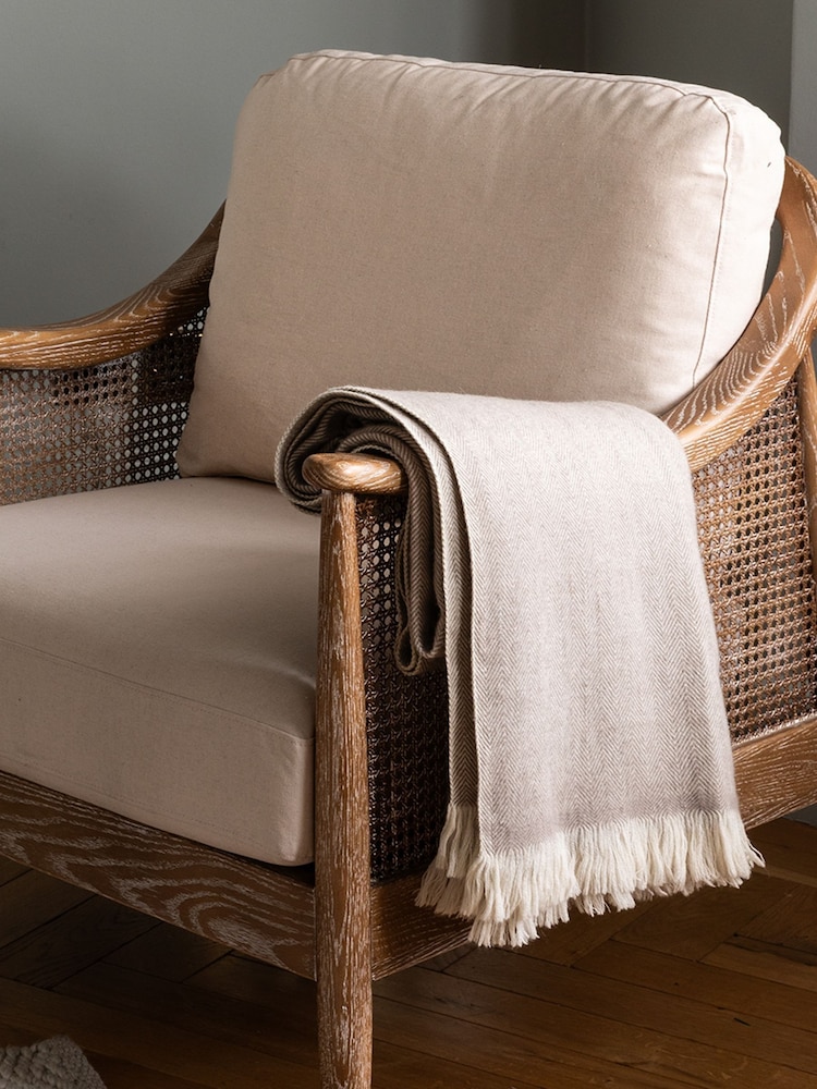 Garden Trading Natural Stockwell Herringbone Throw Wool - Image 1 of 3 Garden Trading Natural Stockwell Herringbone Throw Wool - Image 1 of 3