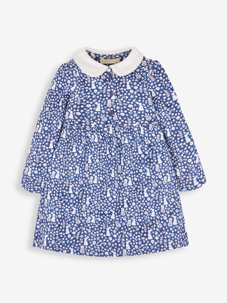JoJo Maman Bébé Navy Blue Bunny Floral Peter Pan Dress - Image 1 of 3