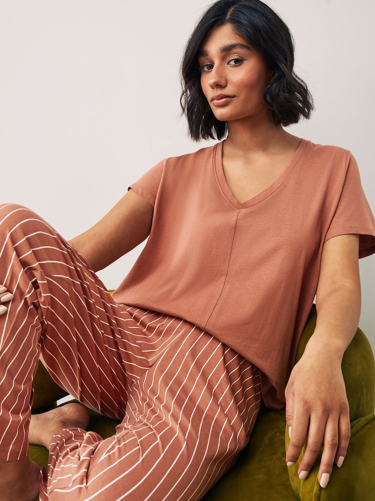 Rust Stripe Cotton Short Sleeve Pyjamas - Image 1 of 7
