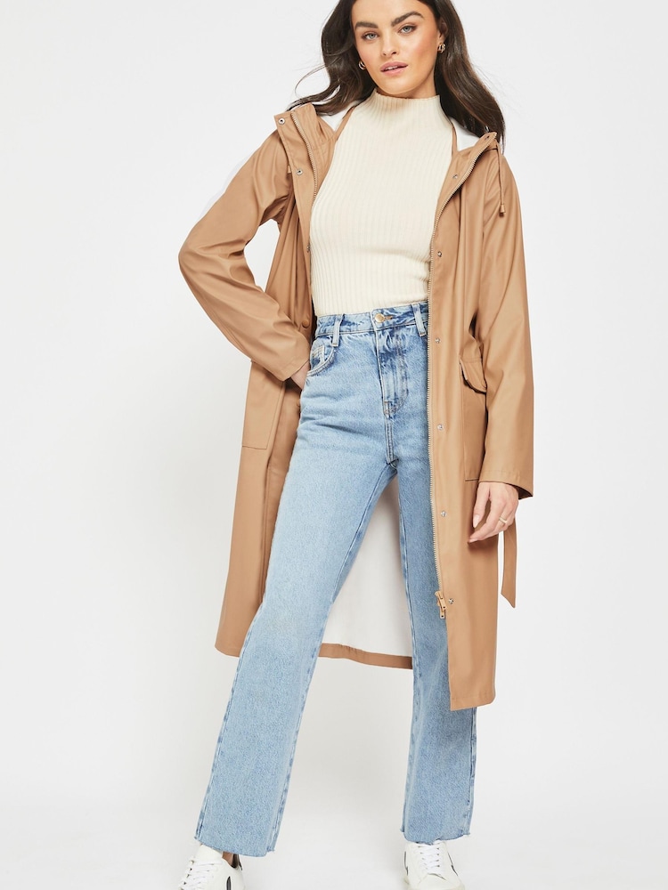 NOISY MAY Brown Waterproof Hooded Rain Trench Coat - Image 1 of 1 NOISY MAY Brown Waterproof Hooded Rain Trench Coat - Image 1 of 1