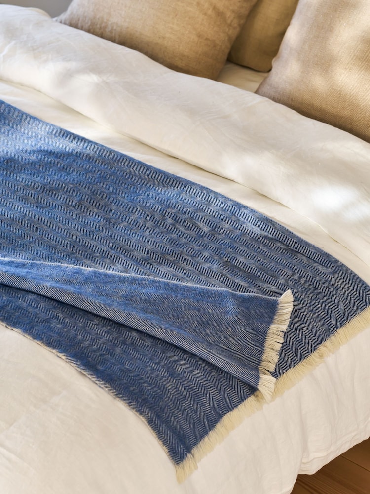 Garden Trading Cove Blue Stockwell Herringbone Throw Wool - Image 1 of 4 Garden Trading Cove Blue Stockwell Herringbone Throw Wool - Image 1 of 4