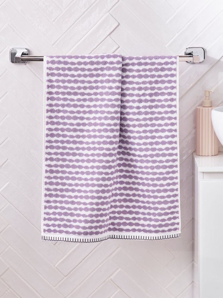 Lilac Purple Stripe Towel 100% Cotton - Image 1 of 5