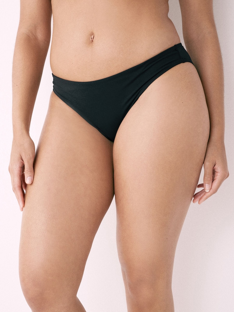 Black Ruched Side High Leg Bikini Bottoms - Image 1 of 5