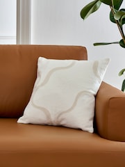 Jasper Conran London White 100% Cotton Wiggle Embroidered Feather Filled Cushion - Image 1 of 3