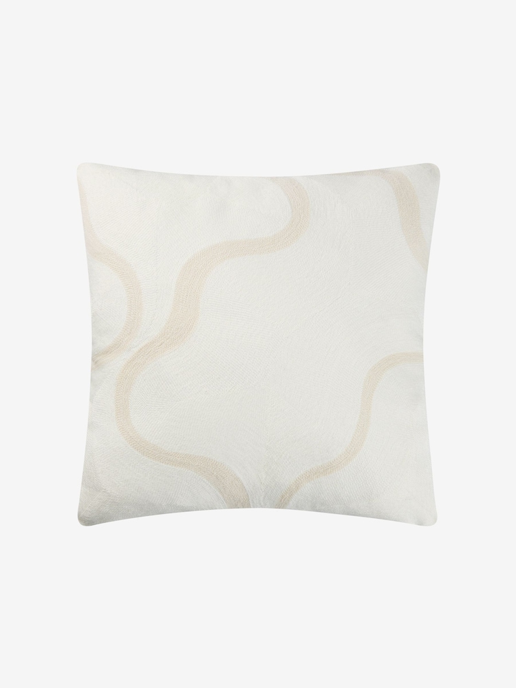 Jasper Conran London White 100% Cotton Wiggle Embroidered Feather Filled Cushion - Image 2 of 3
